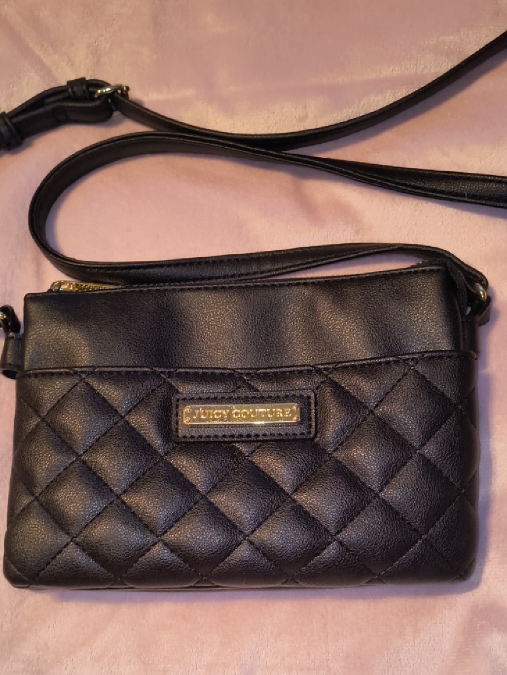 Juicy Couture Black Quilted Mini Crossbody with Gold Logo Plaque